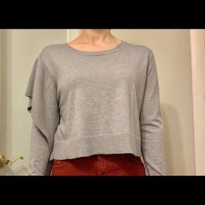 Like New -  Zara Knit grey sweater with ruffle sleeve.